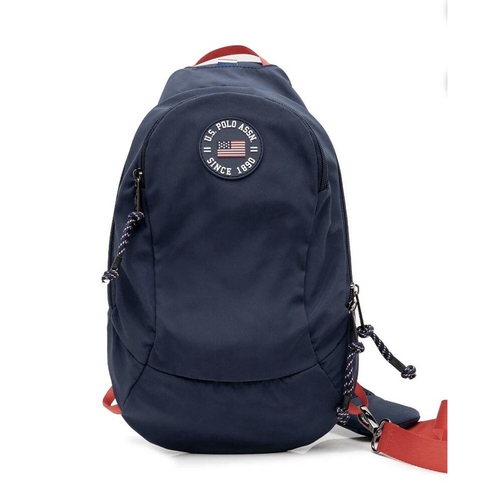 U.S. Polo Assn. Sling Pack Navy Blue Padded Strap Zip Pocket Nylon Unisex Preppy